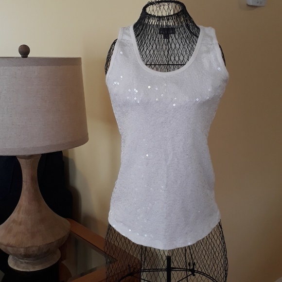 *SOLD* Roz & Ali Off White Sequin Tank Top Size S - Picture 2 of 8